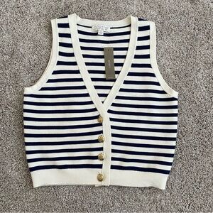 NEW J. Crew XS Emilie Striped V-Neck Sweater Knit Vest with Gold Buttons